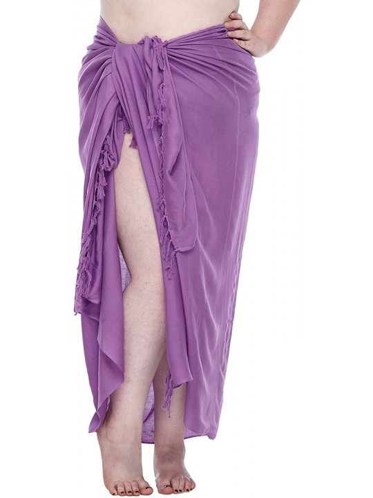 Cover-Ups Womens Plus Size Sarong Beach Swimsuit Cover Up Solid Pareo Wrap Skirt with Coconut Clip - Purple - C418Z7TG9D9 $20.69