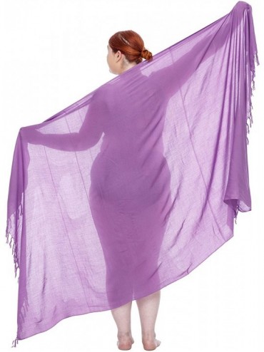 Cover-Ups Womens Plus Size Sarong Beach Swimsuit Cover Up Solid Pareo Wrap Skirt with Coconut Clip - Purple - C418Z7TG9D9 $20.69