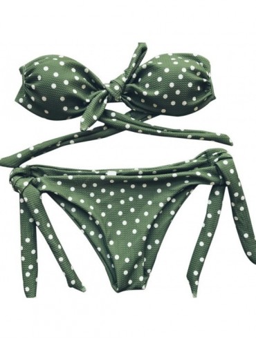Sets Women Two Piece Swimsuits Tummy Control Bandeau Ruched Swimwear High Waisted Bathing Suit Push Up Bikini Sets X 2 Green ...