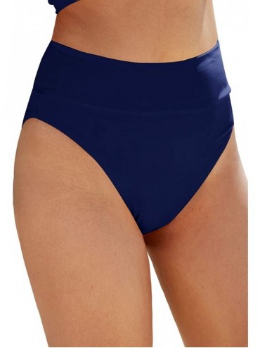Tankinis Women's Sexy High Cut Cheeky Bikini Bottom High Waisted Swimsuit Bottoms - Navy Blue - CQ195AMMYN0 $32.19