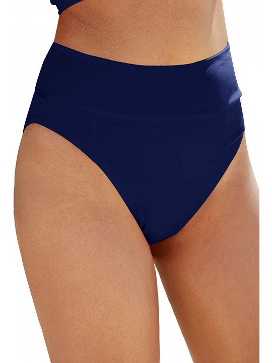 Tankinis Women's Sexy High Cut Cheeky Bikini Bottom High Waisted Swimsuit Bottoms - Navy Blue - CQ195AMMYN0 $17.56