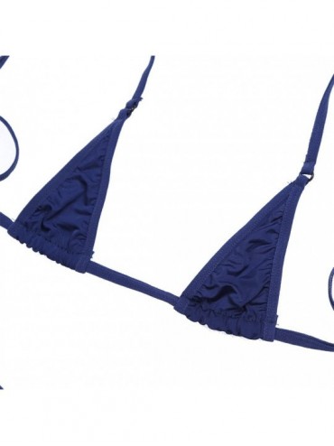 Sets Women's Sexy Halterneck Tops Micro Thong Swimwear 2 Pieces Cutout Brazilian Bikini Set Swimsuit - Navy Blue - CG18H6NSO2...