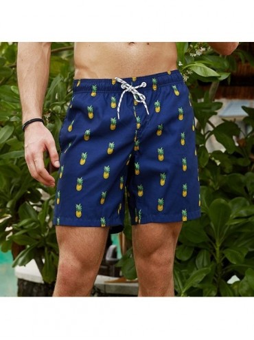 Board Shorts Mens Slim Fit Quick Dry Swim Shorts Swim Trunks Mens Bathing Suits with Mesh Lining - New-qma199-pineapple - CU1...