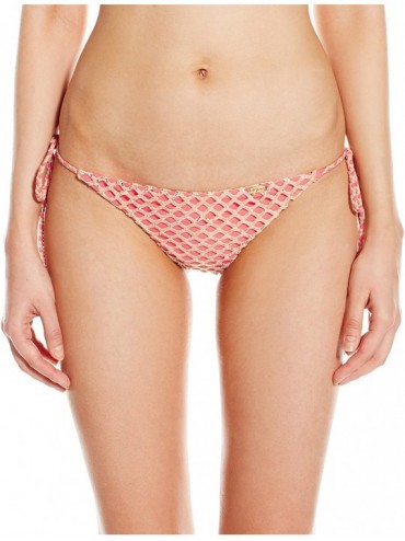 Bottoms Women's Starfish Wishes Wavey Brazilian Ruched Back T/s Bikini Bottom - Gold Fire Coral - CR12992K3CV $32.58