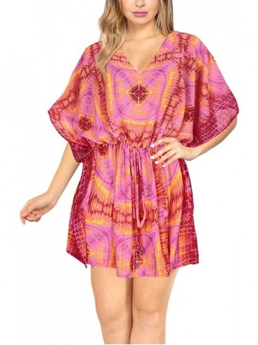 Cover-Ups Women's Mini Caftan Swimsuit Cover Ups Dress for Swimwear Drawstring A - Spooky Red_y319 - CC18NM7I25L $39.91