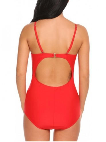 One-Pieces Women's Sexy One Piece Swimsuit with Cutout Strappy Bikini Monokini - Underwire Red - C118534W4AE $12.23