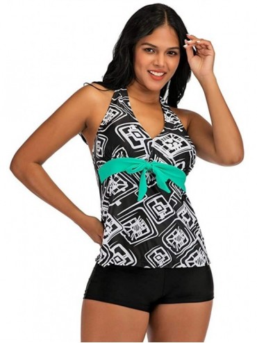 Bottoms Store Women's Two Piece Swimsuits Plus Size Gradient Printed Tankini Sets with Boyshorts - A-green - C0194GTMUQN $40.52