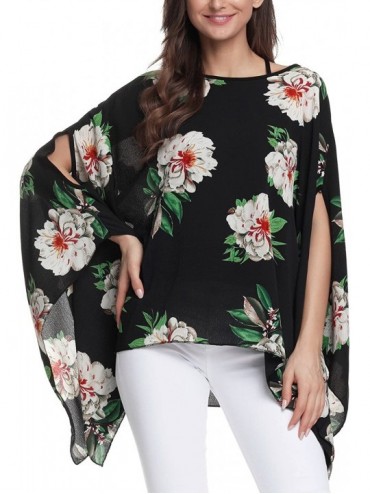 Cover-Ups Women's Floral Printed Chiffon Caftan Poncho Tunic Top - A-10023 - CZ18E88MXK2 $12.97