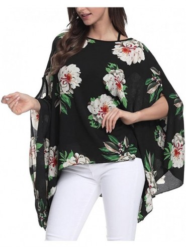 Cover-Ups Women's Floral Printed Chiffon Caftan Poncho Tunic Top - A-10023 - CZ18E88MXK2 $12.97