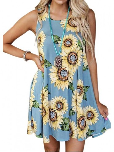 Cover-Ups Womens Summer Casual T Shirt Dress Sunflower Floral Print Beach Cover up Tank Dress with Pockets - A1 - C119038MRA8...
