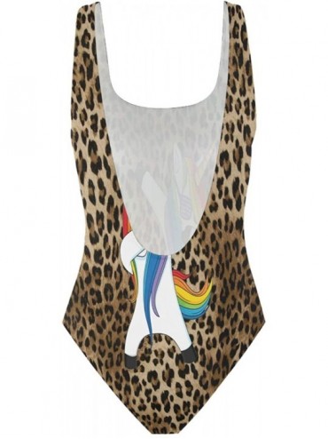 One-Pieces Swimsuits Rainbow Unicorn Dab Leopard Print One Piece Bikini Swimwear Sexy Bathing Suits for Women Girls - CE190O6...