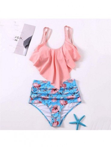 Sets Floral Printed Swimwear Set Women Two Piece Plus Size Sexy Backless Halter Swimsuit - Pink - CR196HC0DL8 $15.86