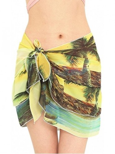 Cover-Ups Women Sunscreen Chiffon Floral Shawl Beach Bikini Swimsuit Wrap Coverup Skirt - Yellow - CM18CT7K6IN $17.30