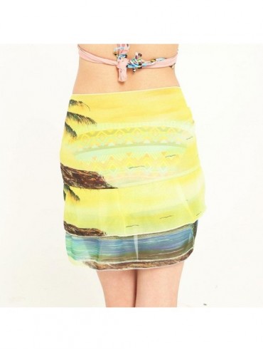 Cover-Ups Women Sunscreen Chiffon Floral Shawl Beach Bikini Swimsuit Wrap Coverup Skirt - Yellow - CM18CT7K6IN $9.48
