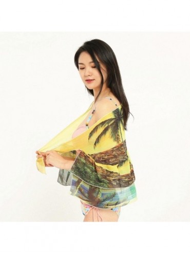 Cover-Ups Women Sunscreen Chiffon Floral Shawl Beach Bikini Swimsuit Wrap Coverup Skirt - Yellow - CM18CT7K6IN $9.48