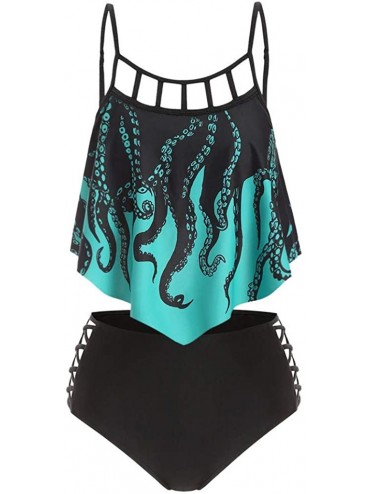 Tankinis Womens Sea Animal Print Tankini Swimwear Two Piece Set Tummy Control Swimming Bathing Suit Tankini Swimsuits Green -...