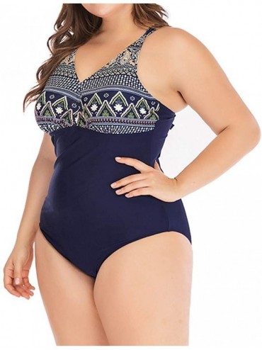 Sets Swimwear for Womens- Summer Plus Size Push-up One-Piece Swim Dress Beachwear Tankini Bikini - Dark Blue - CF18R44THEI $2...
