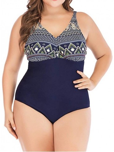 Sets Swimwear for Womens- Summer Plus Size Push-up One-Piece Swim Dress Beachwear Tankini Bikini - Dark Blue - CF18R44THEI $1...