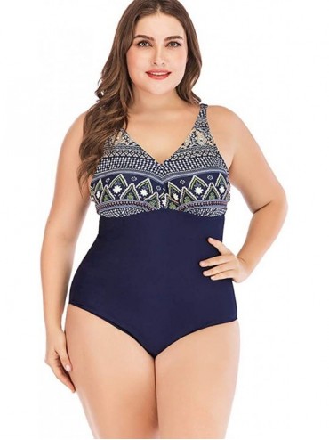 Sets Swimwear for Womens- Summer Plus Size Push-up One-Piece Swim Dress Beachwear Tankini Bikini - Dark Blue - CF18R44THEI $1...