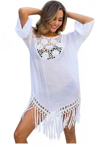 Cover-Ups Women Summer Lace Embroidered Mesh Cover Up-Cardigan Open Front Flowy Bathing Suit Dress - 4 - C6199AKDY4A $37.22