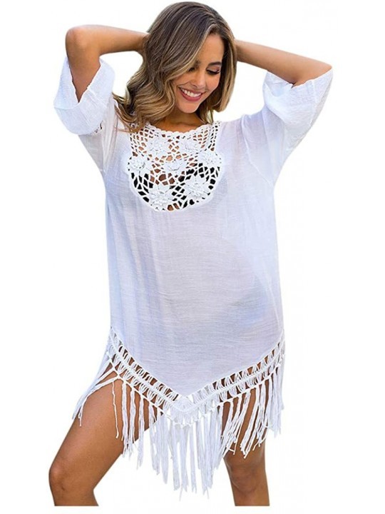 Cover-Ups Women Summer Lace Embroidered Mesh Cover Up-Cardigan Open Front Flowy Bathing Suit Dress - 4 - C6199AKDY4A $20.91