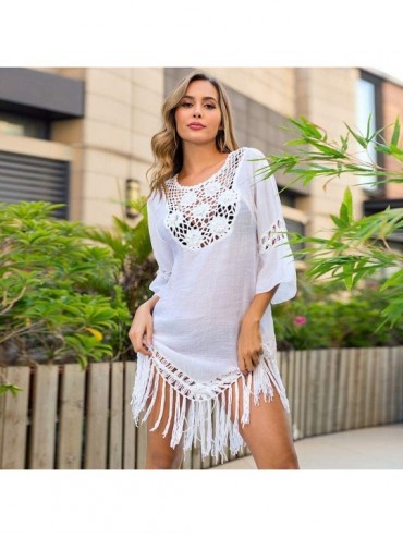 Cover-Ups Women Summer Lace Embroidered Mesh Cover Up-Cardigan Open Front Flowy Bathing Suit Dress - 4 - C6199AKDY4A $20.91