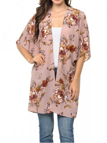 Cover-Ups Womens USA Made Casual Cover Up Cape Gown Robe Cardigan Kimono - Kswss1 - Vintage Floral - Rose - CQ18IQHSW74 $32.96