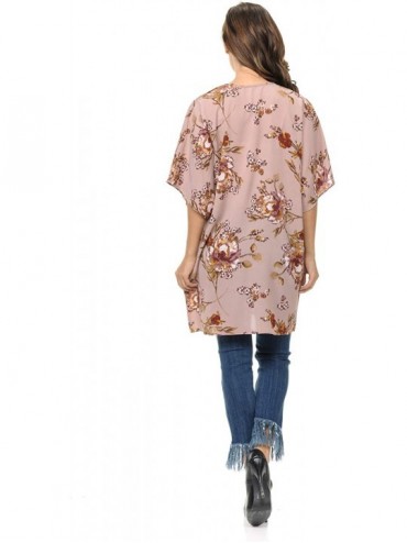 Cover-Ups Womens USA Made Casual Cover Up Cape Gown Robe Cardigan Kimono - Kswss1 - Vintage Floral - Rose - CQ18IQHSW74 $19.41