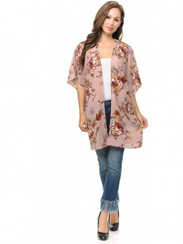 Cover-Ups Womens USA Made Casual Cover Up Cape Gown Robe Cardigan Kimono - Kswss1 - Vintage Floral - Rose - CQ18IQHSW74 $19.41