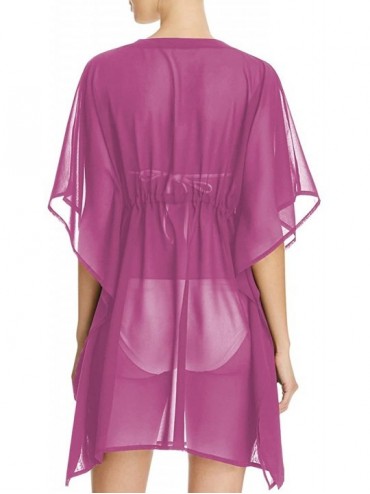Cover-Ups Women's Sheer Kimono Cover Ups Chiffon Long Beach Wear Dress - Rose Red - C418DHL9WOX $20.69