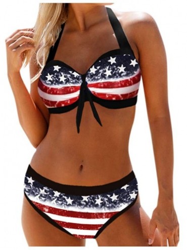 Tankinis Swimsuits for Women Two Piece Bathing Suits-American Flag Print Bathing Top Ruffled with High Waisted Bottom Bikini ...