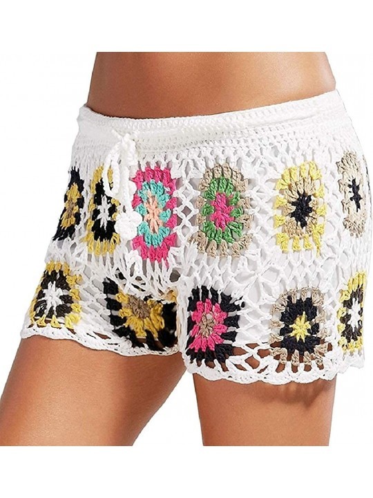 Cover-Ups Womens Beach Up High Waisted Pants Thong Swimsuit Out Crochet Hollow Sexy Mesh Cover - S1-white - C119COY7SME $12.22
