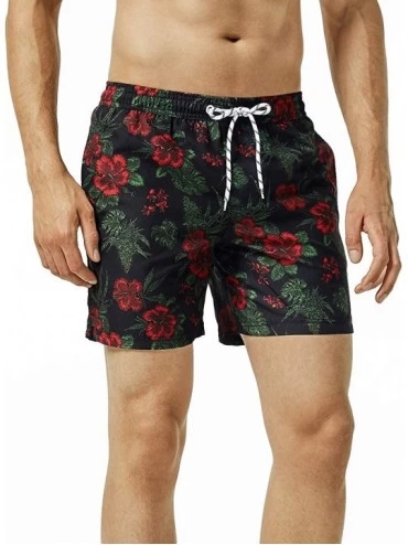 Trunks 7" Swim Shorts Mens Quick Dry Swim Trunks with Mesh Lining Teen Funny Print Swimwear Swimsuit - 3 Summer Floral - CE18...