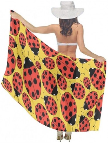 Cover-Ups Women Luxury Chiffon Swimwear Cover Up- Oversize Beach Sarong Shawl Wrap - Ladybug - C119C40I4R5 $46.18