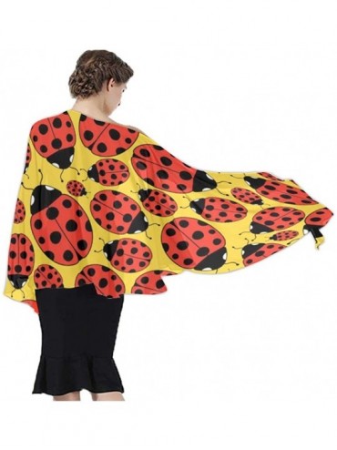 Cover-Ups Women Luxury Chiffon Swimwear Cover Up- Oversize Beach Sarong Shawl Wrap - Ladybug - C119C40I4R5 $27.71