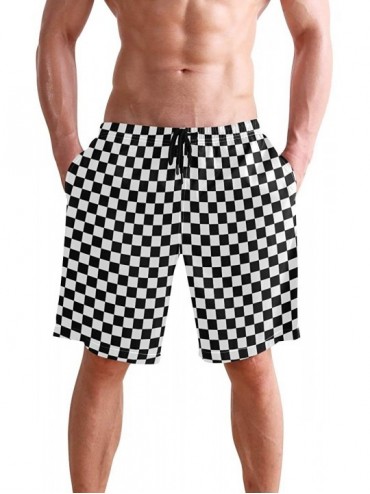 Board Shorts Men's Quick Dry Swim Trunks with Pockets Beach Board Shorts Bathing Suits - Black White Race Checkered Flag - C4...
