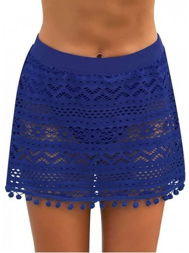 Tankinis Women's Lace Crochet Swim Skirt Tankini Bikini Swimsuit Bottom with Panty - Navy Blue - CK192SC99IW $48.02
