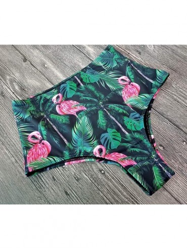 Sets Women Ruffle High Waist Swimsuit Two Pieces Push Up Tropical Print Bikini - Leaves/Black - C618SEKMAWC $19.52