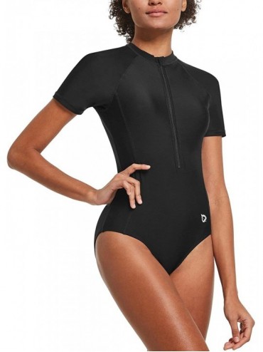 Racing Women's Long Sleeve One Piece Sun Protection Rash Guard Rashguard UPF 50+ Wetsuit Swimsuit - 1-black - C1193O3LNLI $27.53
