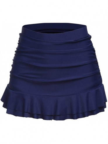 Tankinis Women's Skirted Bikini Bottom High Waisted Shirred Swim Bottom Ruffle Swim Skirt - Navy - CK194ZTKH9M $31.89