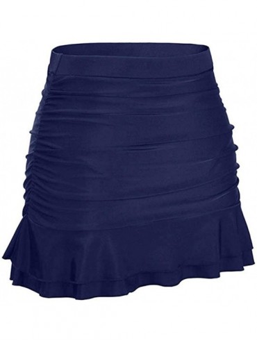 Tankinis Women's Skirted Bikini Bottom High Waisted Shirred Swim Bottom Ruffle Swim Skirt - Navy - CK194ZTKH9M $14.91