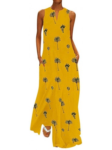 Cover-Ups Maxi Dress For Women丨deep Boho Print Dress丨womens Loose Party Dress - Yellow 2 - CI18SMCCARE $16.71