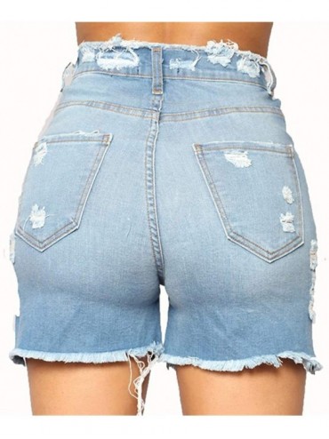 Board Shorts Womens Sexy Short Pants Stretchy Fabric Jeans Ripped Hole Denim Shorts - Blue - CV18T7KM5RD $20.91