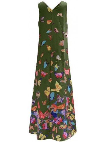 Cover-Ups Maxi Dress For Women丨deep Boho Print Dress丨womens Loose Party Dress - Army Green - C818T5I76EI $20.31