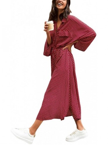 Cover-Ups Robe Kaftan Bikini Swimwear Cover Up Casual Long Beach Maxi Dress for Women - Red Dot - CR198G7ECGN $46.46