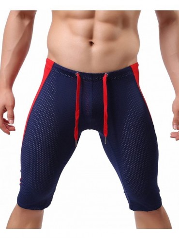 Board Shorts Men's Fashion Breathable Mesh Elastic Training Shorts Swim Trunks Beach Pants 2240 - Navy - CX18C3KAU6E $36.77