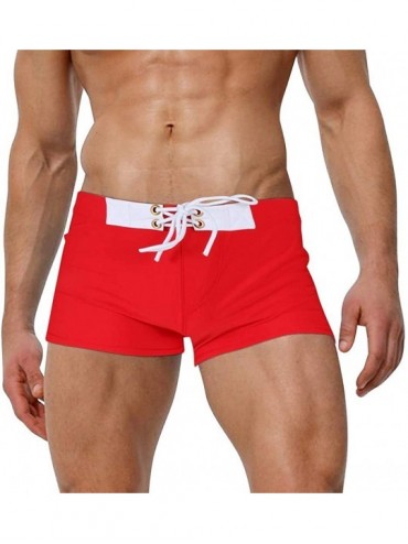 Briefs Boxer Briefs Solid Bandages Waist Swim Trunks Summer Surfing Underwears Swimsuits - Red - C618SD6987Q $33.92