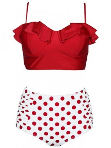 Sets Women's Ruffle Top Bikini High Waist Bottom Two Piece Swimsuit Tankini Bathing Suits Beachwear Swimwear Sexy Red - CW18U...