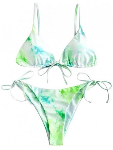 Sets Brazilian Bikini Swimsuits for Women Camouflage Drawstring Lace Up Tops with Swim Thongs Beach Push Up Sexy Verde - C919...