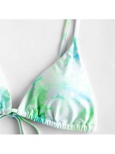 Sets Brazilian Bikini Swimsuits for Women Camouflage Drawstring Lace Up Tops with Swim Thongs Beach Push Up Sexy Verde - C919...